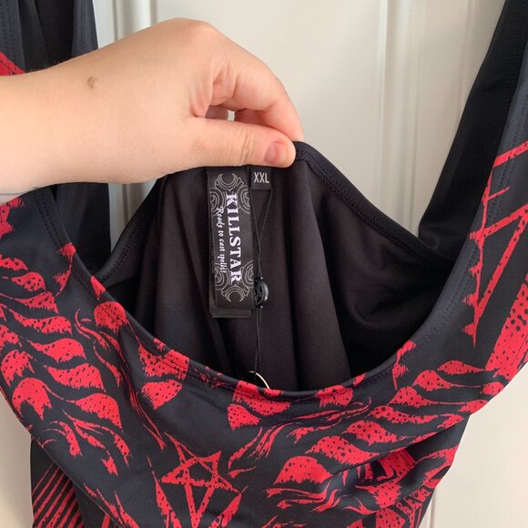 NWT Killstar Beach Beast Devil Baphomet Pentagram Gothic Full Swimsuit XXL - Picture 9 of 14